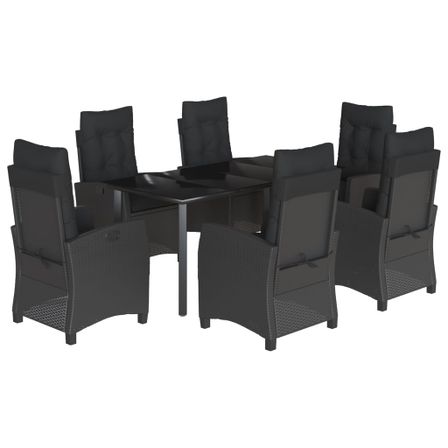 Ensemble à manger de jardin coussins 7pcs Noir Résine tressée
