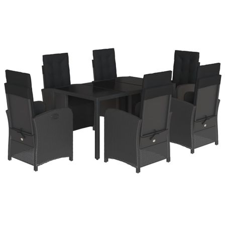 Ensemble à manger de jardin coussins 7pcs Noir Résine tressée
