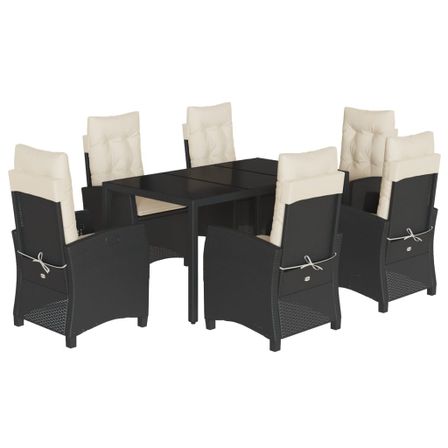 Ensemble à manger de jardin coussins 7pcs Noir Résine tressée