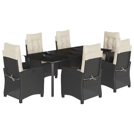 Ensemble à manger de jardin coussins 7pcs Noir Résine tressée