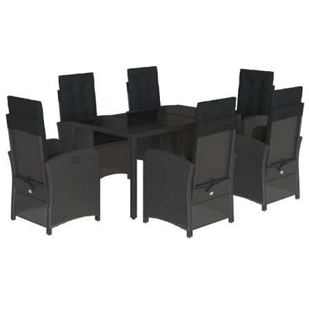 Ensemble à manger de jardin coussins 7pcs Noir Résine tressée