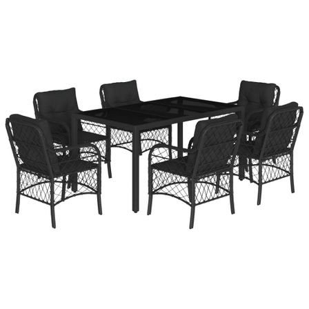 Ensemble à manger de jardin coussins 7pcs Noir Résine tressée