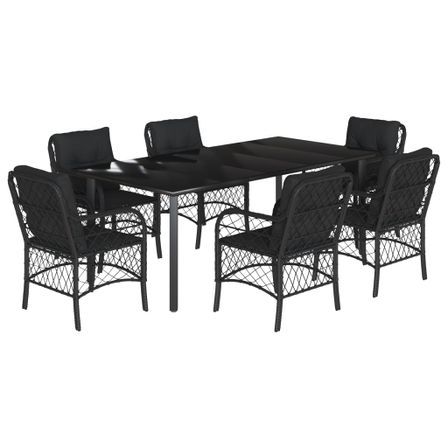 Ensemble à manger de jardin coussins 7pcs Noir Résine tressée
