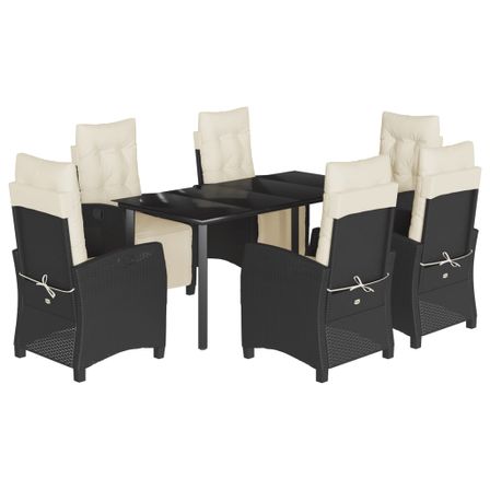 Ensemble à manger de jardin coussins 7pcs Noir Résine tressée