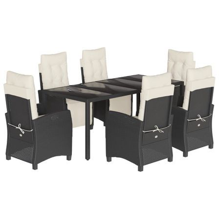 Ensemble à manger de jardin coussins 7pcs Noir Résine tressée
