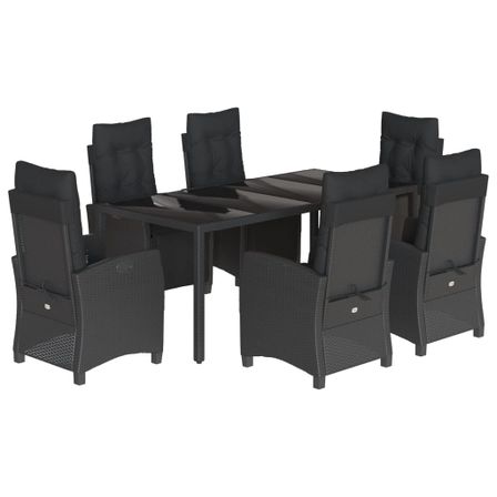 Ensemble à manger de jardin coussins 7pcs Noir Résine tressée