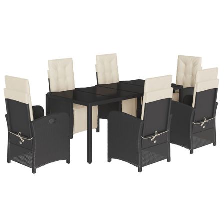 Ensemble à manger de jardin coussins 7pcs Noir Résine tressée