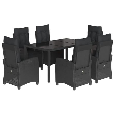 Ensemble à manger de jardin coussins 7pcs Noir Résine tressée