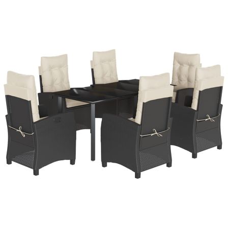 Ensemble à manger de jardin coussins 7pcs Noir Résine tressée