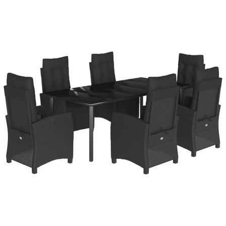 Ensemble à manger de jardin coussins 7pcs Noir Résine tressée