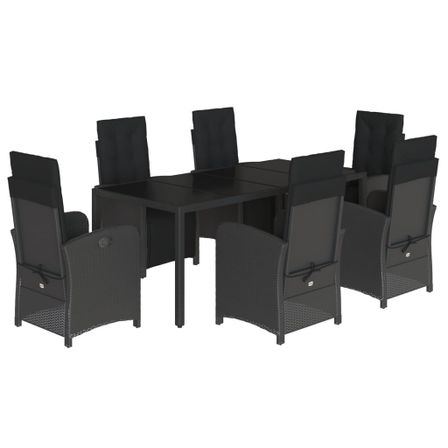 Ensemble à manger de jardin coussins 7pcs Noir Résine tressée