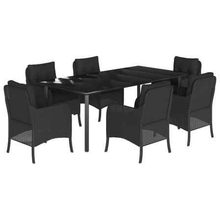 Ensemble à manger de jardin coussins 7pcs Noir Résine tressée