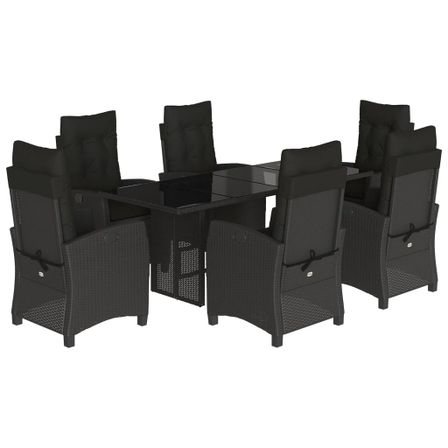 Ensemble à manger de jardin coussins 7pcs Noir Résine tressée