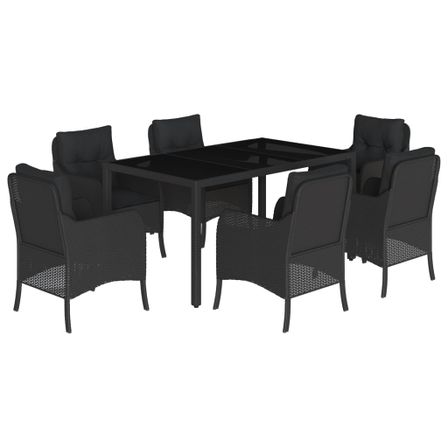 Ensemble à manger de jardin coussins 7pcs Noir Résine tressée
