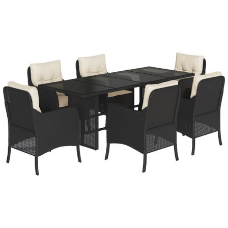 Ensemble à manger de jardin coussins 7pcs Noir Résine tressée