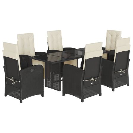 Ensemble à manger de jardin coussins 7pcs Noir Résine tressée