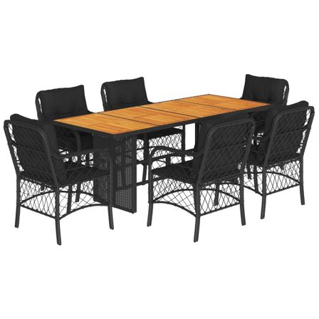 Ensemble à manger de jardin coussins 7pcs Noir Résine tressée