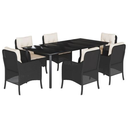 Ensemble à manger de jardin coussins 7pcs Noir Résine tressée