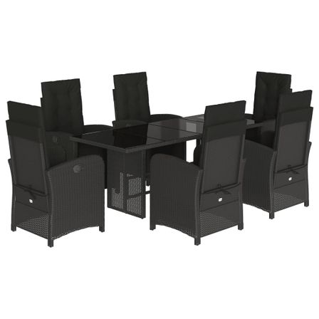 Ensemble à manger de jardin coussins 7pcs Noir Résine tressée