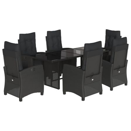 Ensemble à manger de jardin coussins 7pcs Noir Résine tressée