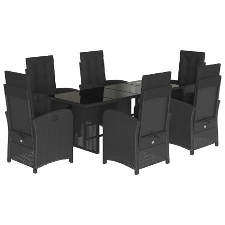 Ensemble à manger de jardin coussins 7pcs Noir Résine tressée