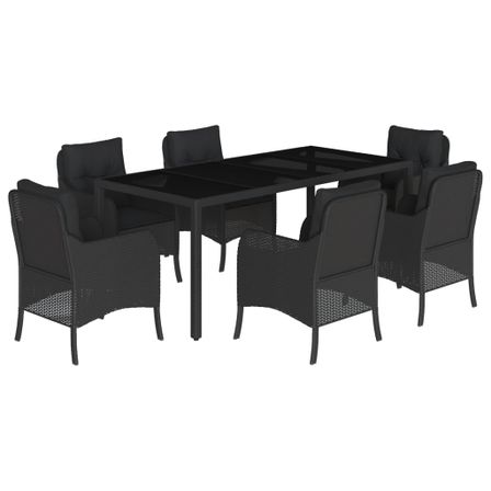 Ensemble à manger de jardin coussins 7pcs Noir Résine tressée