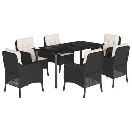 Ensemble à manger de jardin coussins 7pcs Noir Résine tressée