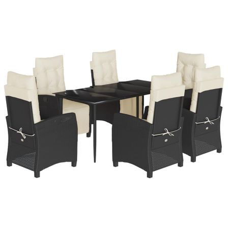 Ensemble à manger de jardin coussins 7pcs Noir Résine tressée