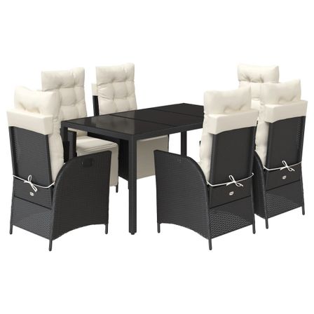 Ensemble à manger de jardin coussins 7pcs Noir Résine tressée