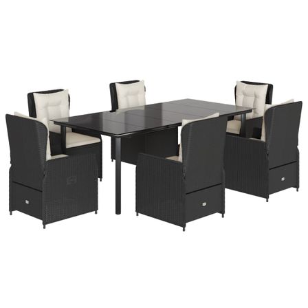 Ensemble à manger de jardin coussins 7pcs Noir Résine tressée