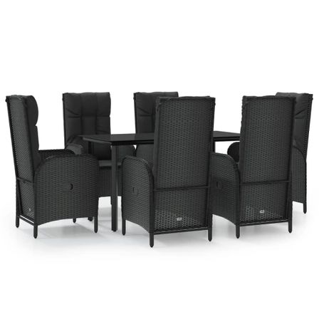 Ensemble à manger de jardin coussins 7pcs Noir Résine tressée