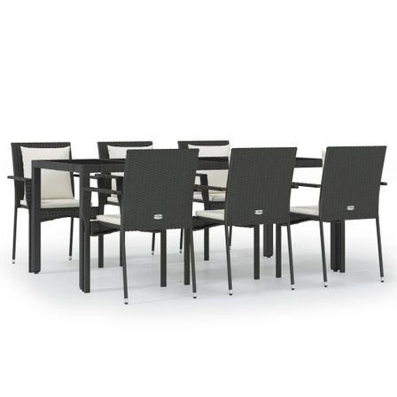 Ensemble à manger de jardin coussins 7pcs Noir Résine tressée