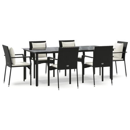 Ensemble à manger de jardin coussins 7pcs Noir Résine tressée