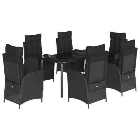 Ensemble à manger de jardin coussins 7pcs Noir Résine tressée