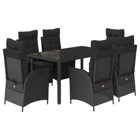 Ensemble à manger de jardin coussins 7pcs Noir Résine tressée