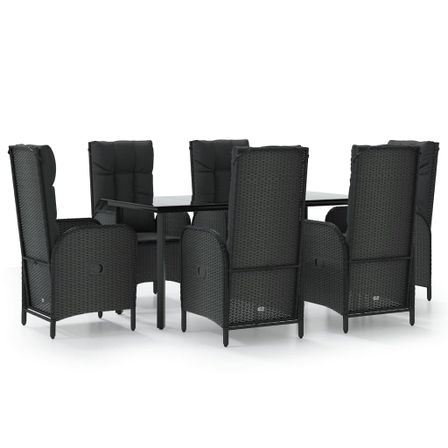 Ensemble à manger de jardin coussins 7pcs Noir Résine tressée