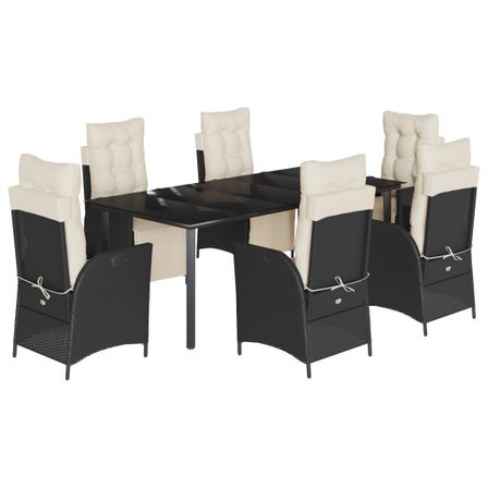 Ensemble à manger de jardin coussins 7pcs Noir Résine tressée