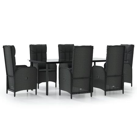 Ensemble à manger de jardin coussins 7pcs Noir Résine tressée