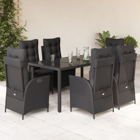 Ensemble à manger de jardin coussins 7pcs Noir Résine tressée