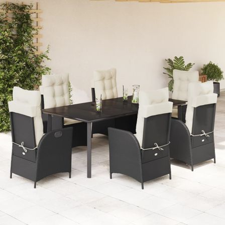 Ensemble à manger de jardin coussins 7pcs Noir Résine tressée
