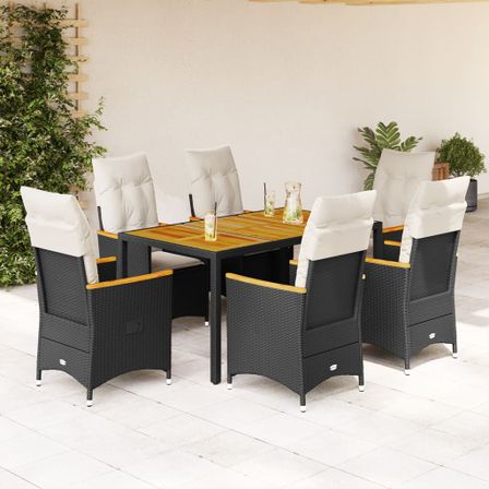 Ensemble à manger de jardin coussins 7pcs Noir Résine tressée