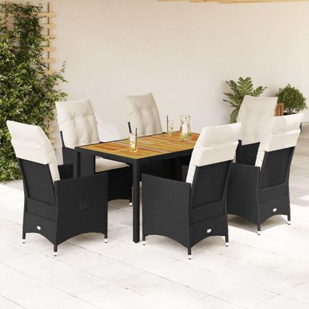 Ensemble à manger de jardin coussins 7pcs Noir Résine tressée
