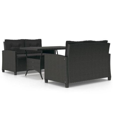 Ensemble à manger de jardin coussins noirs 3 pcs Résine tressée