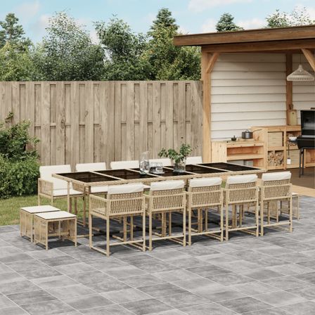 Ensemble à manger de jardin et coussins 15 pcs beige