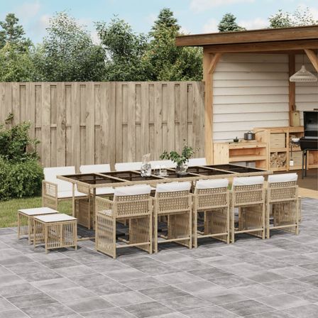 Ensemble à manger de jardin et coussins 15 pcs beige