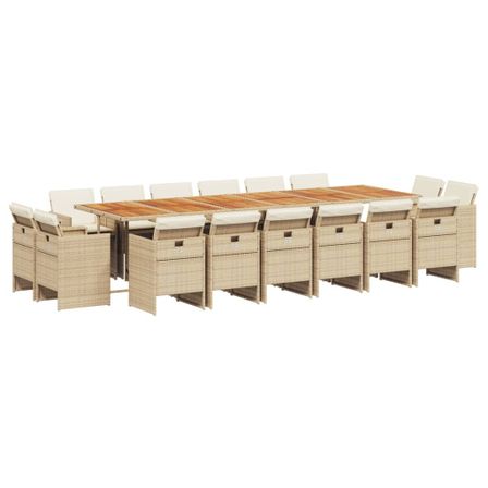 Ensemble à manger de jardin et coussins 17 pcs beige