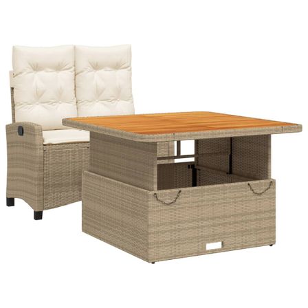 Ensemble à manger de jardin et coussins 2 pcs beige poly rotin