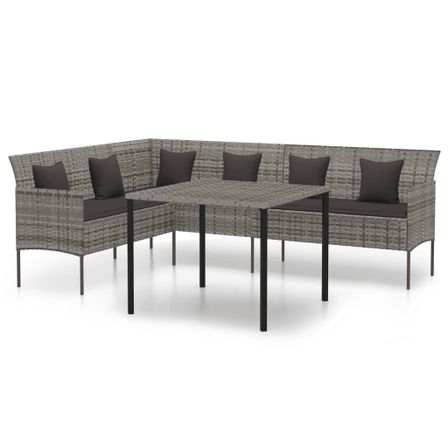 Ensemble à manger de jardin et coussins 2 pcs gris rotin