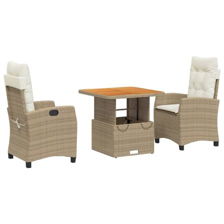 Ensemble à manger de jardin et coussins 3 pcs Beige poly rotin