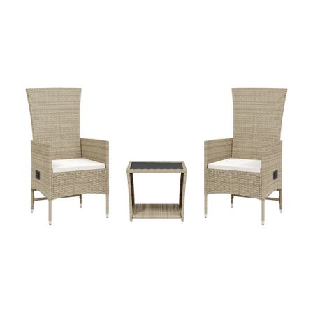 Ensemble à manger de jardin et coussins 3 pcs Beige poly rotin